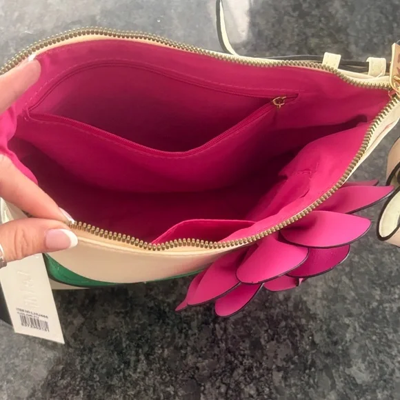 Le Miel vegan Floral Cream and Pink Women's crossbody bag